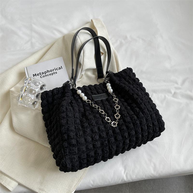 

2025 summer underarm fold bubble shoulder bag women s large-capacity casual foreign style tote bag fashion women s bag чёрный