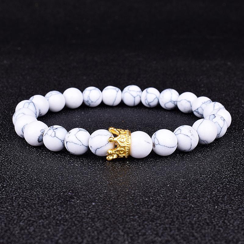 2pcs Charm Paired Bracelets Men Sets Crown Women's Bracelets Natural Stone Beads Wristband Couple Bracelet Gifts Friends Jewelry