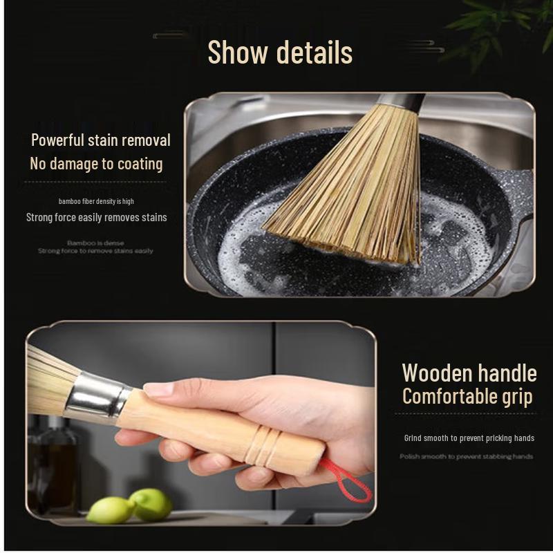 Natural Bamboo Pot Scrubber Brush, 2-Pack