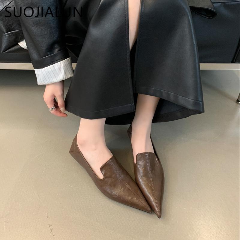 Fashion SUOJIALUN 2024 Autumn Women Pointed Toe Boat Shoes Fashion Thin Low Heel Ladies Elegant Dress Slip On Pumps Shoes