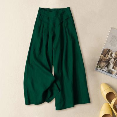 Sommer Freizeithose Elastische Taille Mittelhohe Weite Bein Lange Hose Einfarbig Taschen Dünne Culottes Tägliche Freizeit Yoga Slacks