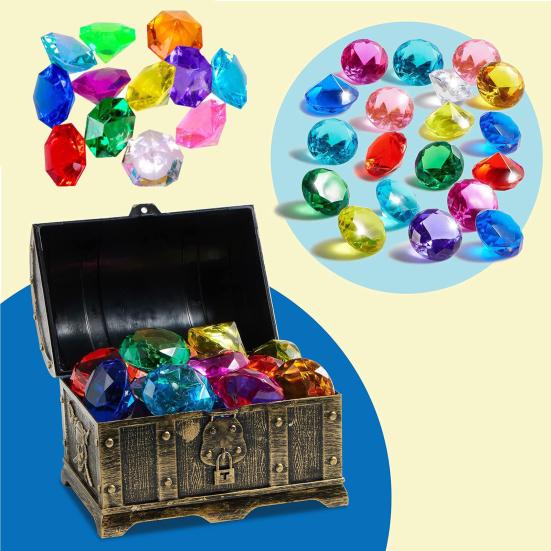 Diving Gems Pool Toys Diving Treasure Set Pirate Chest with 12 Gemstones Pool Training Toys for Kids Floating Sinking Swim Game