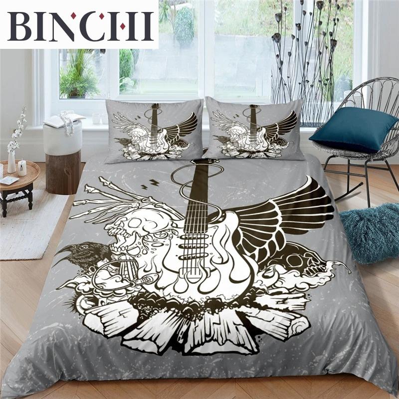 3d Music Notes Guitar Duvet Cover Set For Teens Adults Bedroom Decor Music Bedding Sets Fashion Hip Hop Comforter Cover
