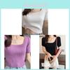 T Shirt Women Summer Knit Short Sleeve With Square Neck And Embroidery For Casual Wear