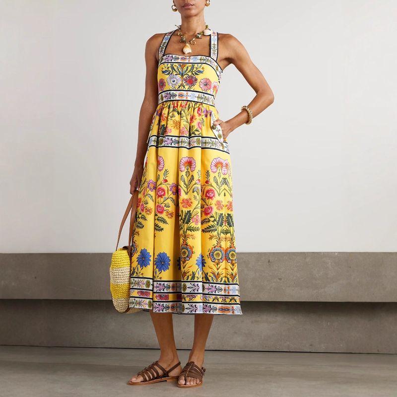 

New European and American Summer Sexy Sling Pocket Positioning Print Dress Women Picture Color S