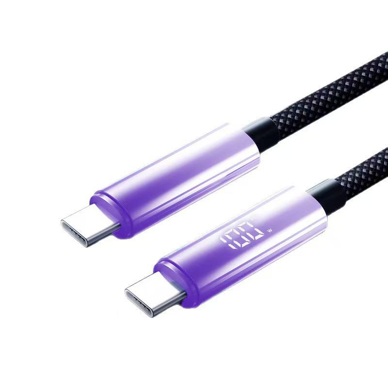 100W Dual Type-C Super Fast Charging Cable with Digital Display for Apple & Huawei (15/16/17) - 6A