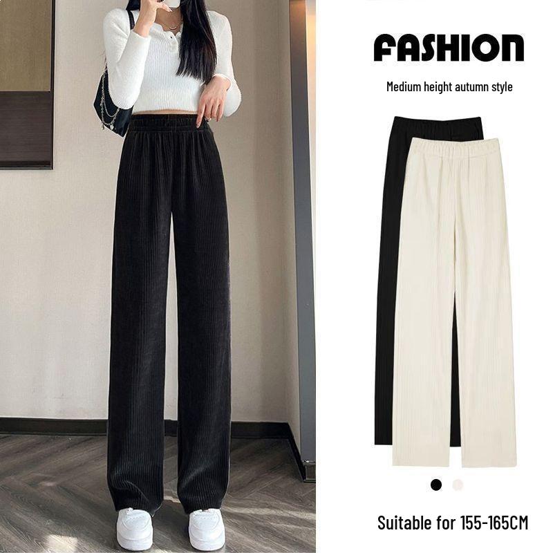 

Women s Corduroy Wide-Leg Pants: Velvet, Thickened, Petite Fit, Straight, Loose, Slimming, Versatile for Fall/Winter M [90-105 lbs]