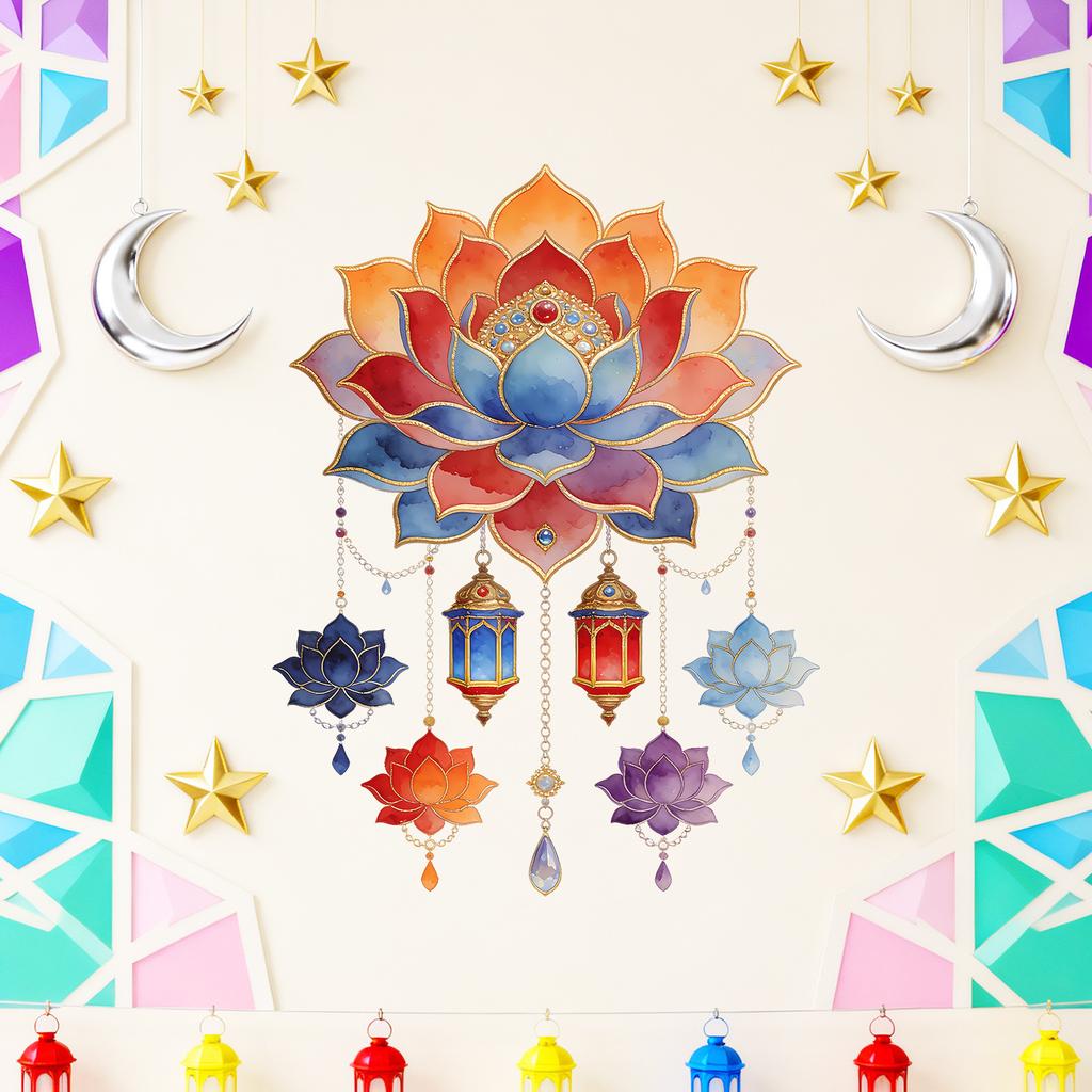 Watercolor Creative Lotus Wall Sticker Self-Adhesive Removable for Bedroom Living Room Entryway Home Decor