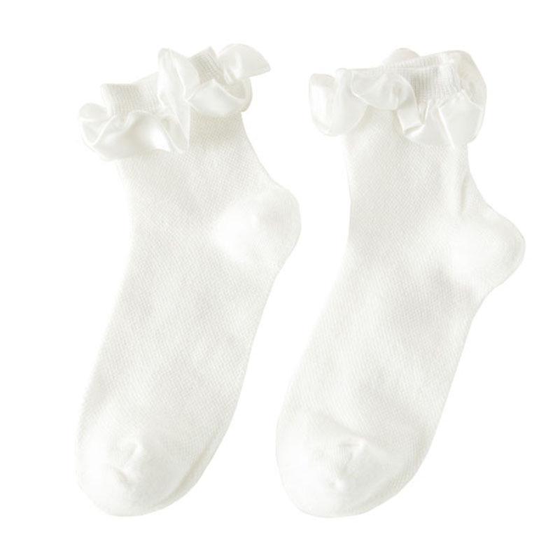 Sweet Japanese-Style White Lace Trim Mid-Calf Socks – Soft, Solid Summer Socks for Women