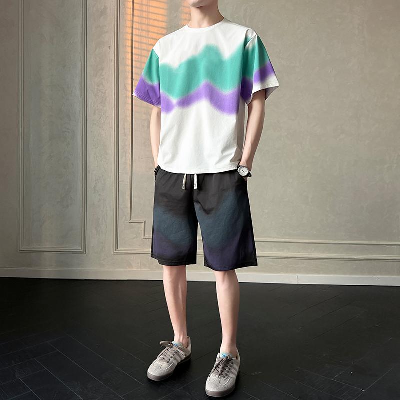 Men's Set Summer Short Sleeved Ice Silk Casual Two-piece Set