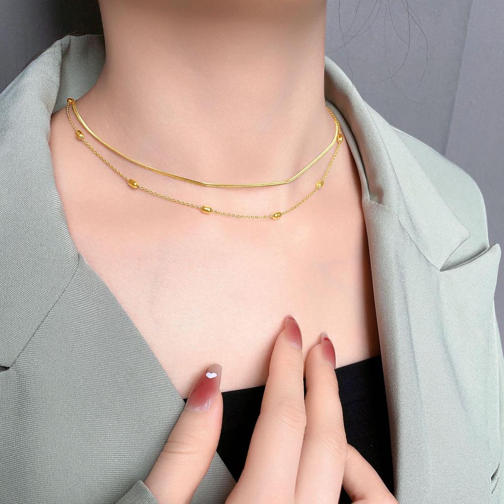 Korean Style Double-Layered Titanium Steel Bean Choker Necklace, Women's 2023 Fashion Versatile Jewelry