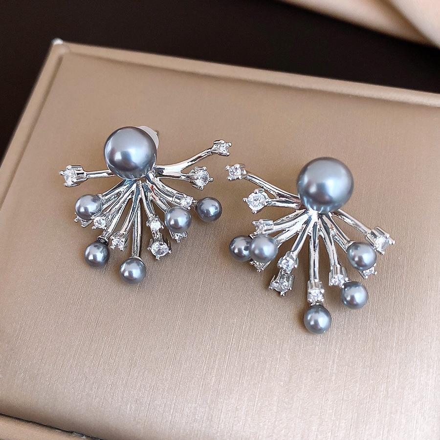 French retro geometric zircon fireworks pearl stud earrings exquisite earrings light luxury earrings women