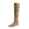 Over-knee boots women's winter fashion boots suede square head slope heel piled boots women's Korean version commuting two-wear pleated thin boots