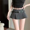 Women's Black High Waist Pleated Mini Skirt with Belt Y2K Aesthetic Casual Streetwear Short Skirt