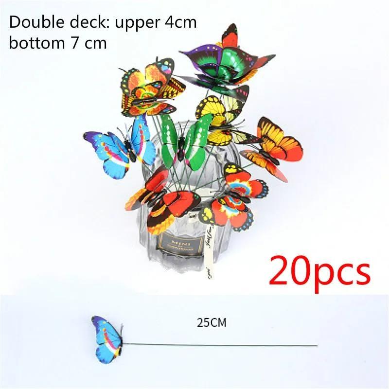 20pcs Double Layer Butterflies Garden Yard Planter Colorful Butterfly Stakes Decoracion Outdoor Decor Flower Pots Decoration