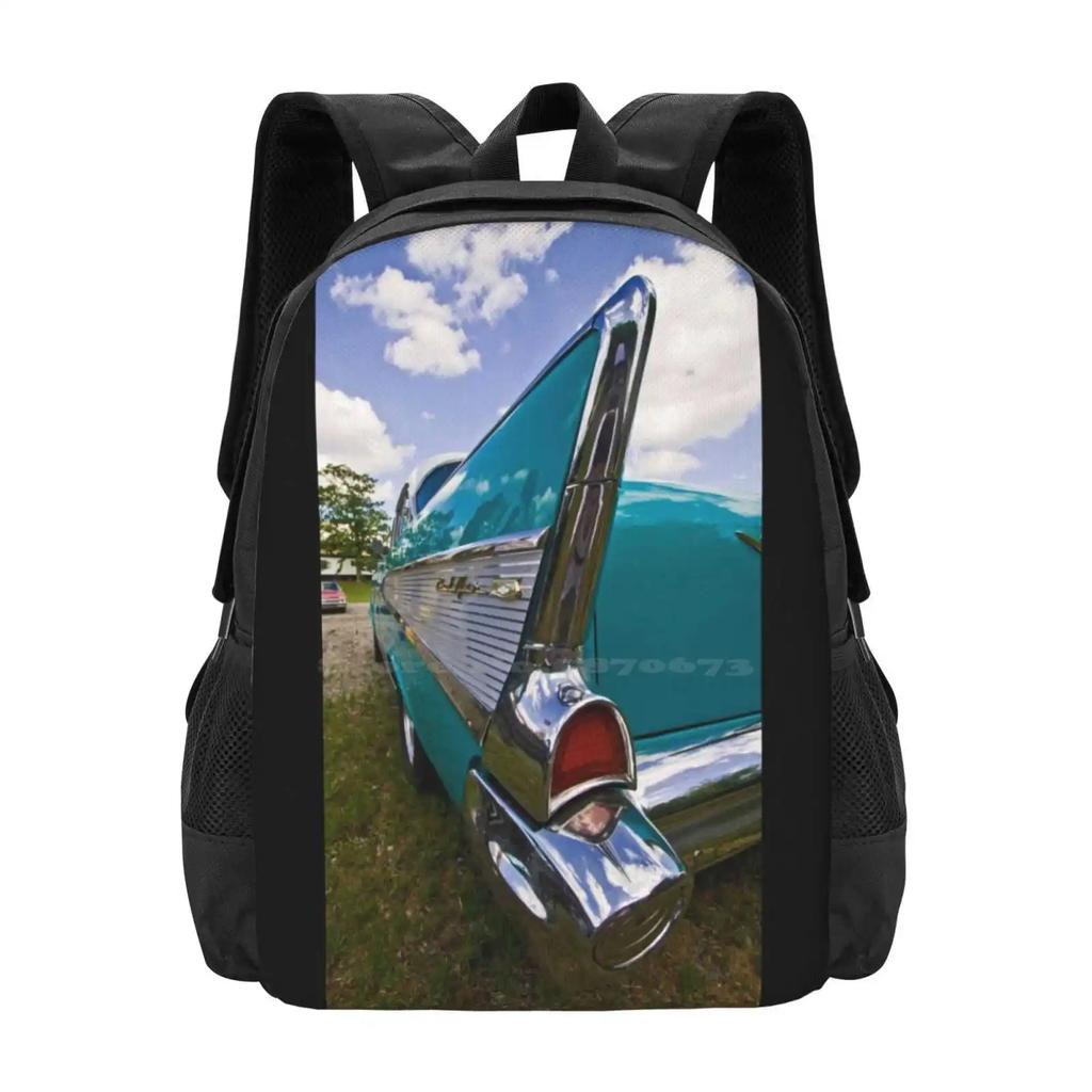 1957 Belair Tail Fin Hot Sale Backpack Fashion Bags 1957 Belair Bel Air Classic Car Tail Fin Chrome Vintage