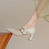 White High Heels Women's Summer Thick Heels Single Shoes Women's New Breathable Women's Shoes Woven Hollow Bag Head Sandals