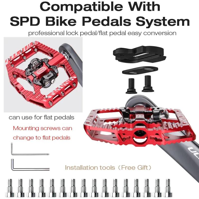 CXWXC 2 In 1 SPD Bicycle Self-Locking Pedal/Flat Bike Pedal for MTB/Road Aluminum Anti-slip 3 Sealed Bearing Bike Lock Pedal