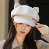 Hat Autumn and Winter Women's Cute Embroidered Letters Cat Ears Beret Painter Hat