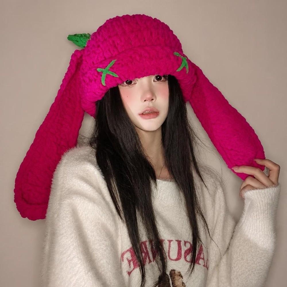 Soft Warm Little Devil Long Ears Cap Elastic Knit Warm Windproof Cap Cold Weather Wear