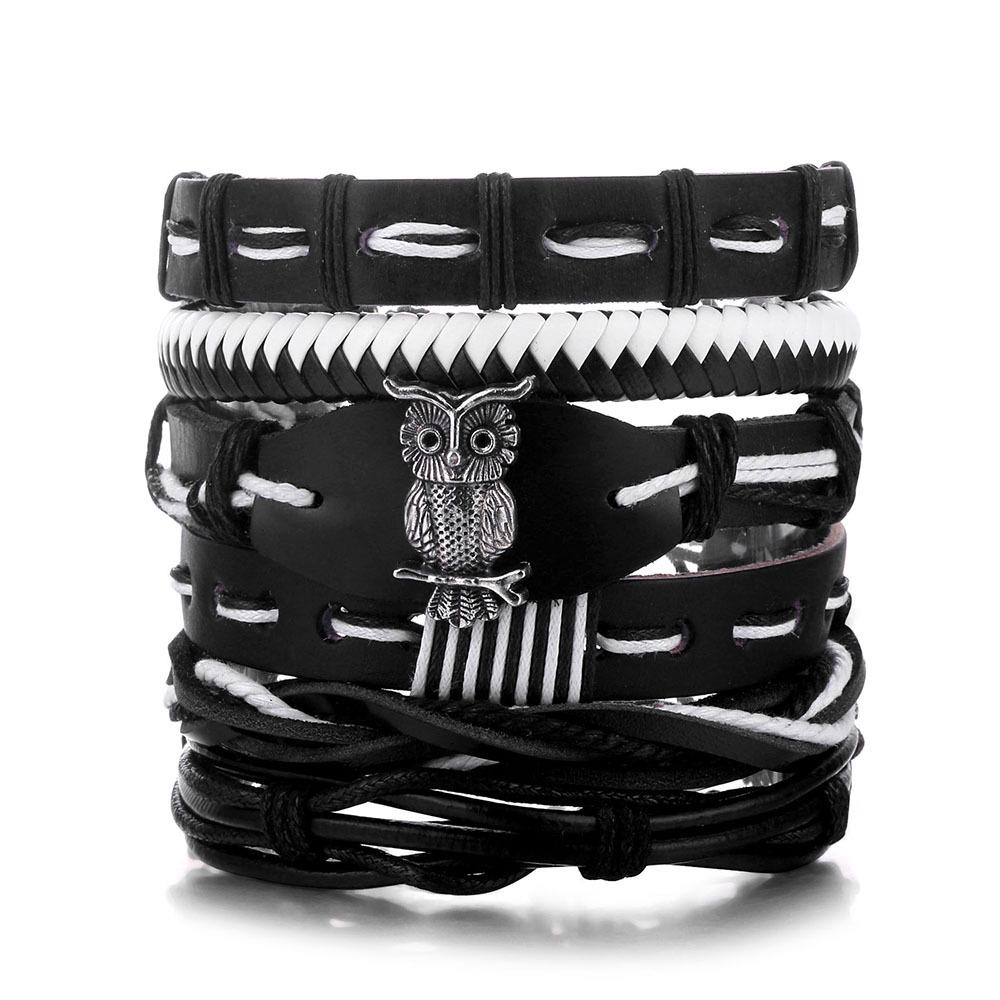 Men's Vintage Multilayer Leather Bracelet with Hollow Triangle Beads