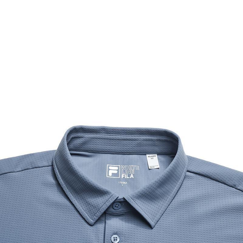 FILA White Simple Classic Versatile Comfortable Breathable Knitted Short Sleeve Polo Shirt Men tops Mist-Blue F11M623101FBU