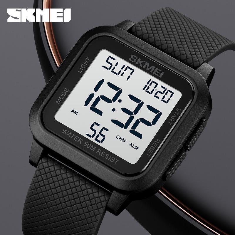 Skmei 1894 Alarm Casual Chronograph Wristwatch for Men Sport Digital LED Square Watch Water Resistant 50 Meters Fashion Watches