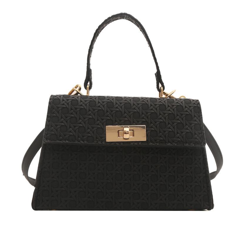 Chic Urban Style Woven Texture Pu Leather Shoulder Bag For Women In Black