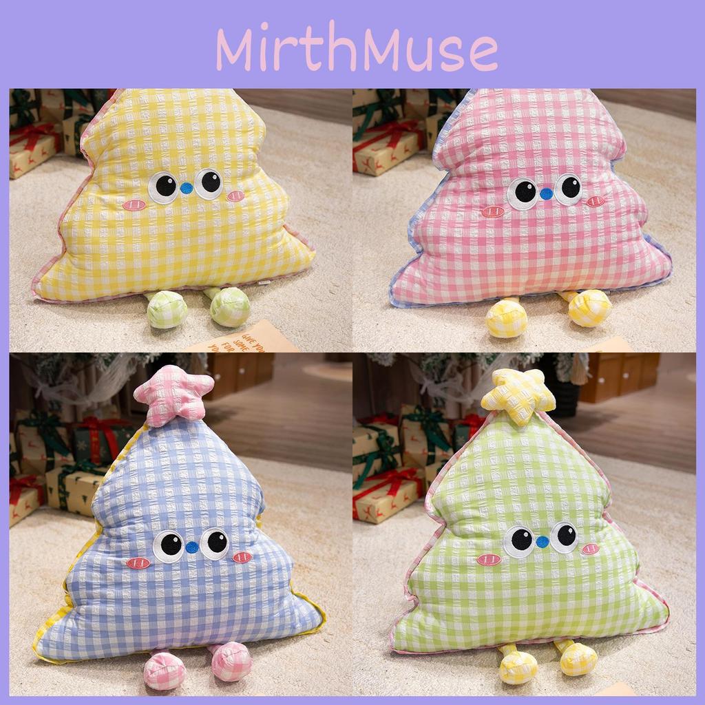 Christmas Tree Shape Decorative Cushion With Embroidered Grid Pattern For Sofa And Bed Decor