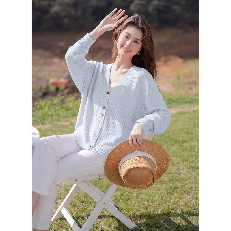 Mokana Women's V-Neck Knit Cardigan with Colorful Buttons