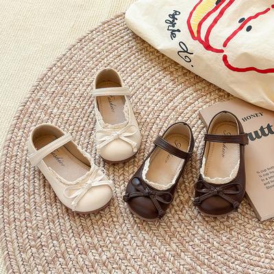 Chaussures en cuir pour petites filles automne nouveau enfants chaussures à pompon à semelle souple fille bébé nœud chaussures de princesse petite fille chaussures simples