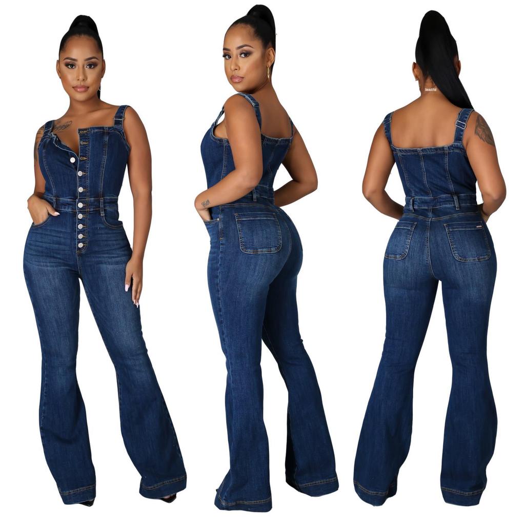 Women's European & American Fashion Casual Sexy Denim Wide-Leg Overalls