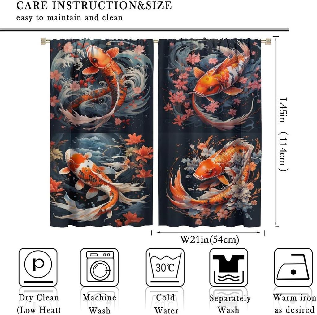 Japanese Carp Blackout Curtain   Bohemian Dream Art Curtain   Oriental Art Koi Fish Decorated Teen Blackout Curtain   Bedroom Livin