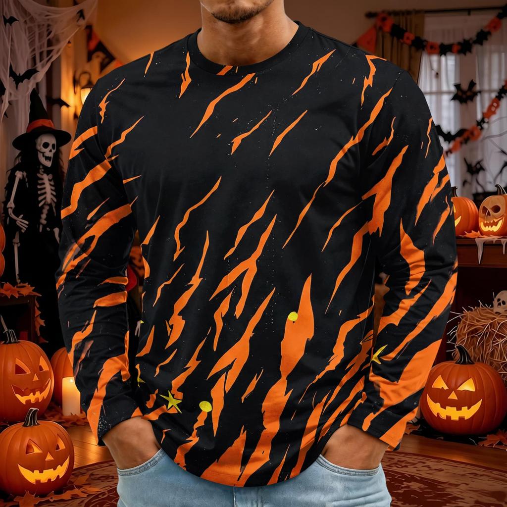 Men's Halloween Long Sleeve T-Shirt Neck Loose Fit Casual Versatile Top