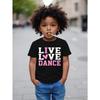 European Size Boys Round Neck Short Sleeved T Shirt with Unique English Print  LIVE LOVE DANCE