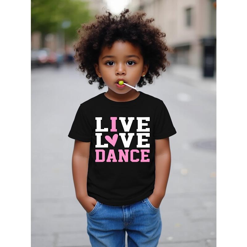

European Size Boys Round Neck Short Sleeved T Shirt with Unique English Print LIVE LOVE DANCE 98cm чёрный