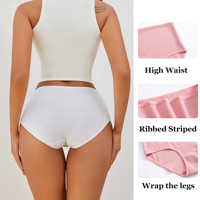 FINETOO Cotton Plus size Underwear Women's Striped High Waist Panties Sexy Elastic belt Breathable Brief 14 Colors Soft Lingerie