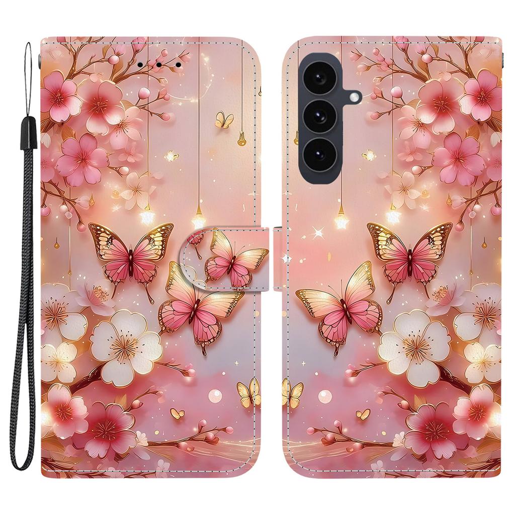 For Samsung Galaxy S25 FE Leather Case Stand Wallet Pattern Printing Phone Cover with Wrist Strap