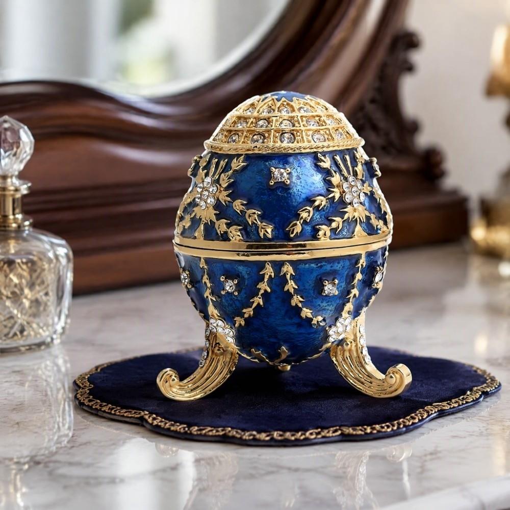 Zinc Alloy Material Egg Shaped Jewelry Box Enamel Finished Hinged Ring Holder For Home Decor