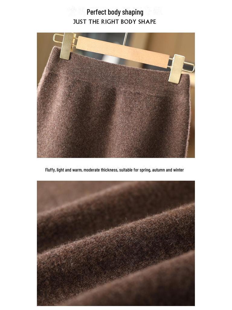 Autumn & Winter 100% Pure Wool High Waist Knit Pencil Skirt for Women