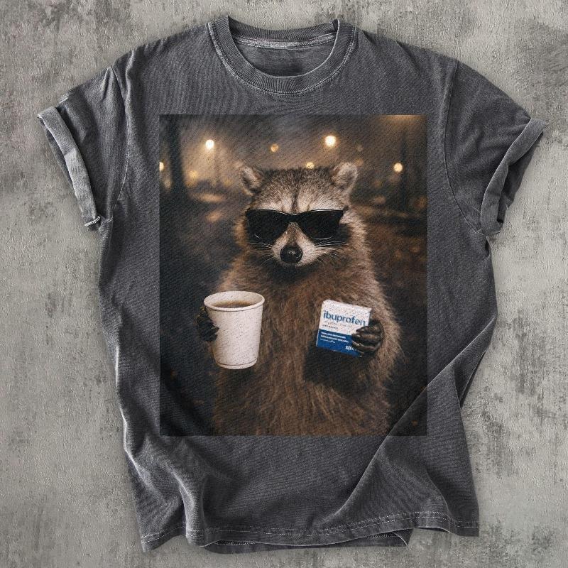 Funny Raccoon Coffee Shirt Trash Panda With Ibuprofen Graphic Tee Sarcastic Morning Humor Shirt Cute Animal Unisex Tshirt Gift