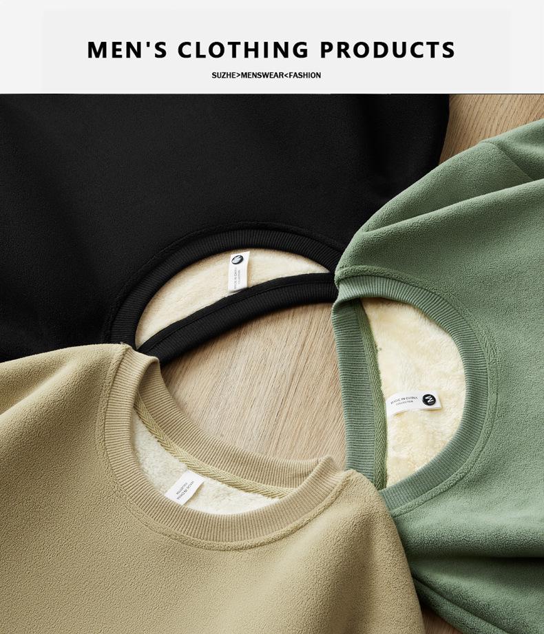 Men's Heavyweight 600G Lambswool Hoodie, Velvet Thickened Fleece, Round Neck, Warm Pullover, Autumn Winter Outerwear.