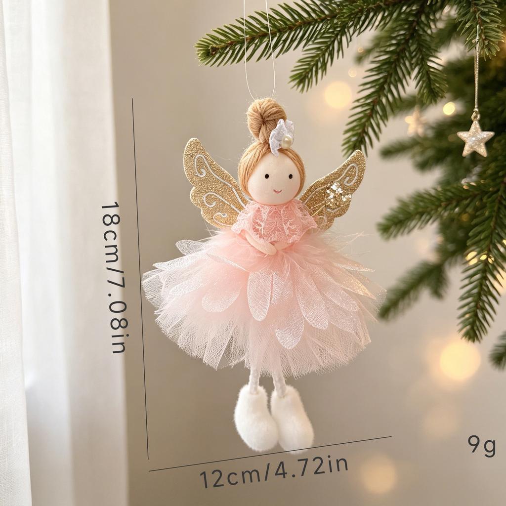 Kawaii Plush Angel Christmas Ornament, Cute Skirt Doll Hanging Decor for Tree, Soft Fluffy Angel Girl Pendant for Holiday Party