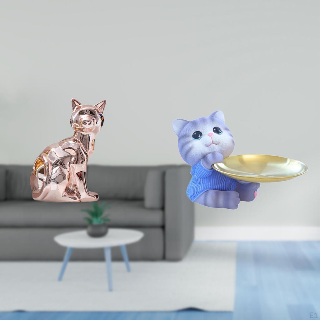 Cat Statue Decorative Figurine Animal Sculpture Art Craft Ornament for Fireplace Tray Resin