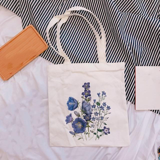 Women Canvas Bags Flower Print Shoulder Bag Large Capacity Beach Bag Female Canvas Tote Bag Ladies Shopping Bags for Groceries