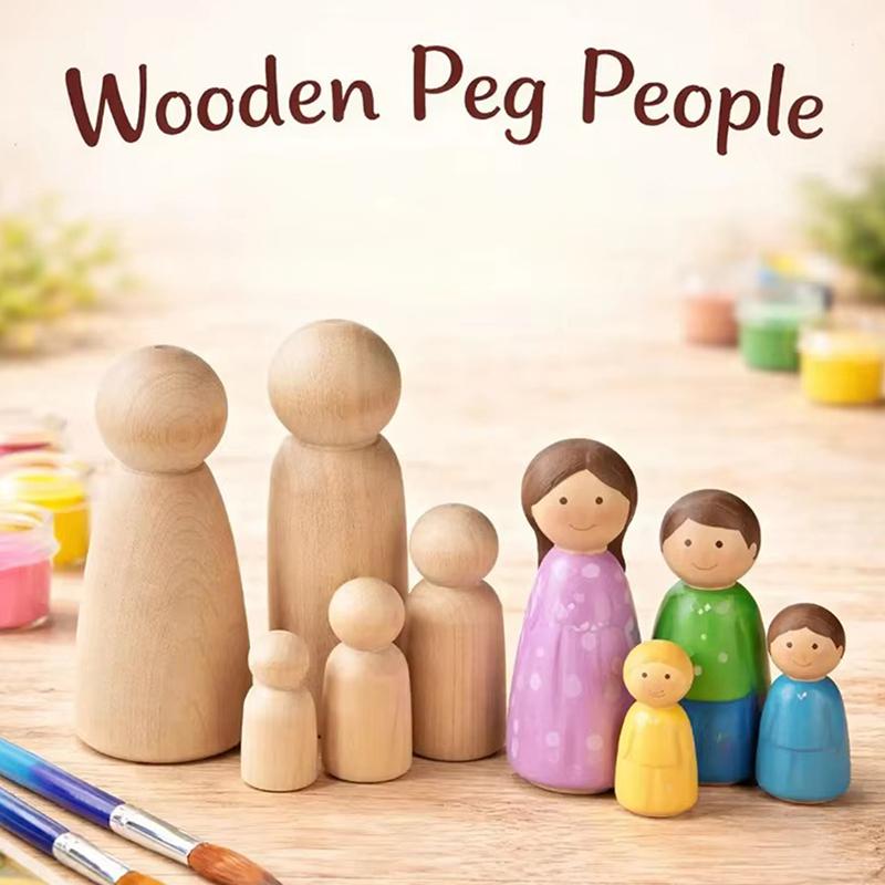 10Pcs Unfinished Wooden Figures Suitable Natural Color Unfinished Wood Peg Dolls Women Men Wooden Peg Dolls Diy Paintable Home