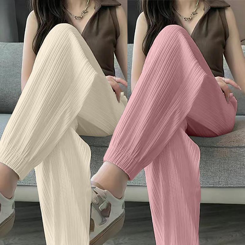 Thin Casual Wide Leg Harem Ankle-Length Pants Solid Elastic Waist Women New In ClothingSweet Streetweat Summer Long Trousers