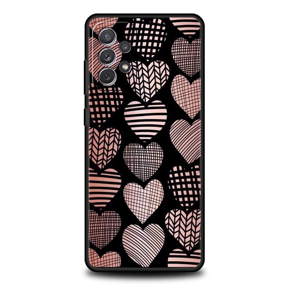Gold Pink Rose Glitter Hearts Case for Samsung A17 A13 A15 A25 A35 A51 A55 A71 A21S A11 A31 A41 A23 A53 A73 5G A03S A05s Cover