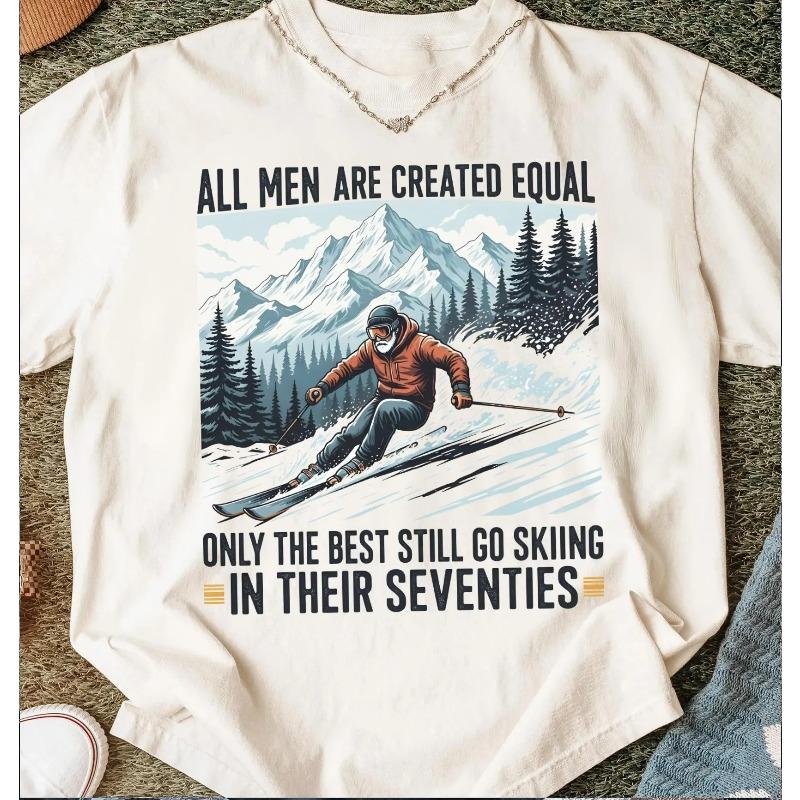 

Skiing T-Shirt, Seventies Skier Tee, Funny Ski Gift, Equal Created, Best Go Skiing, Retirement Shirt Old Man Skier Winter Sports S разноцветный