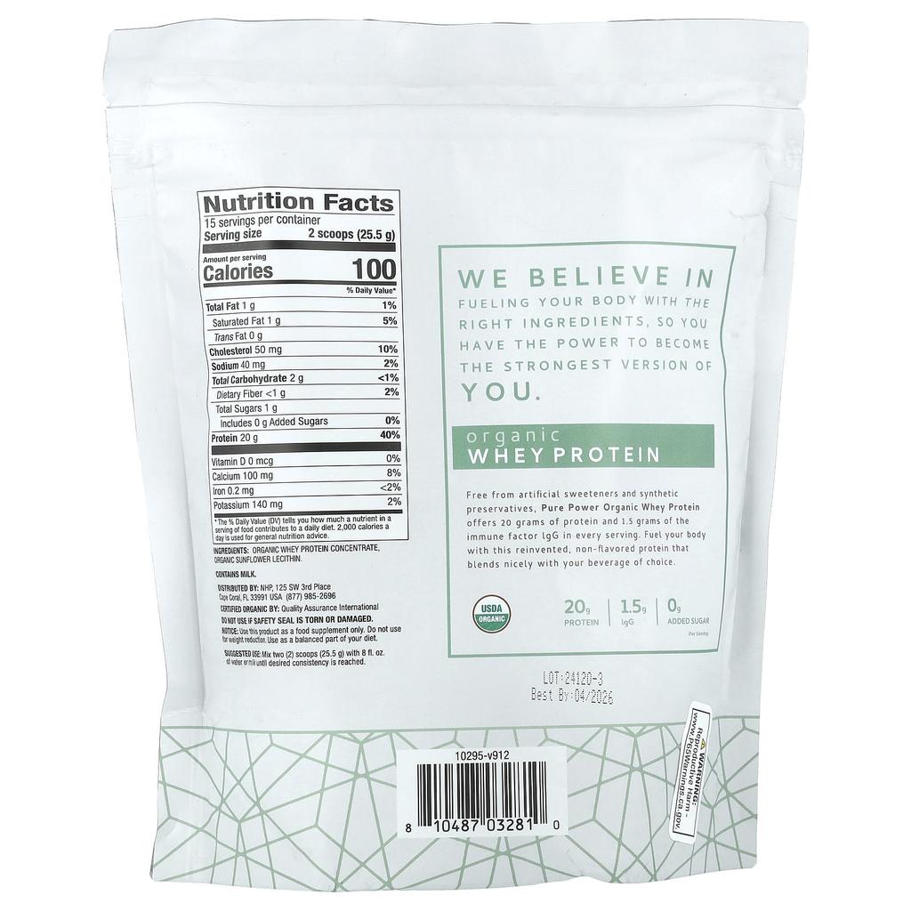 Dr. Mercola Pure Powder Organic Whey Protein, Original, 382.5 G (13.5 Oz)